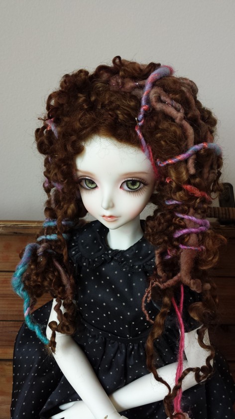 9" Brown fleece and art yarn ponytails