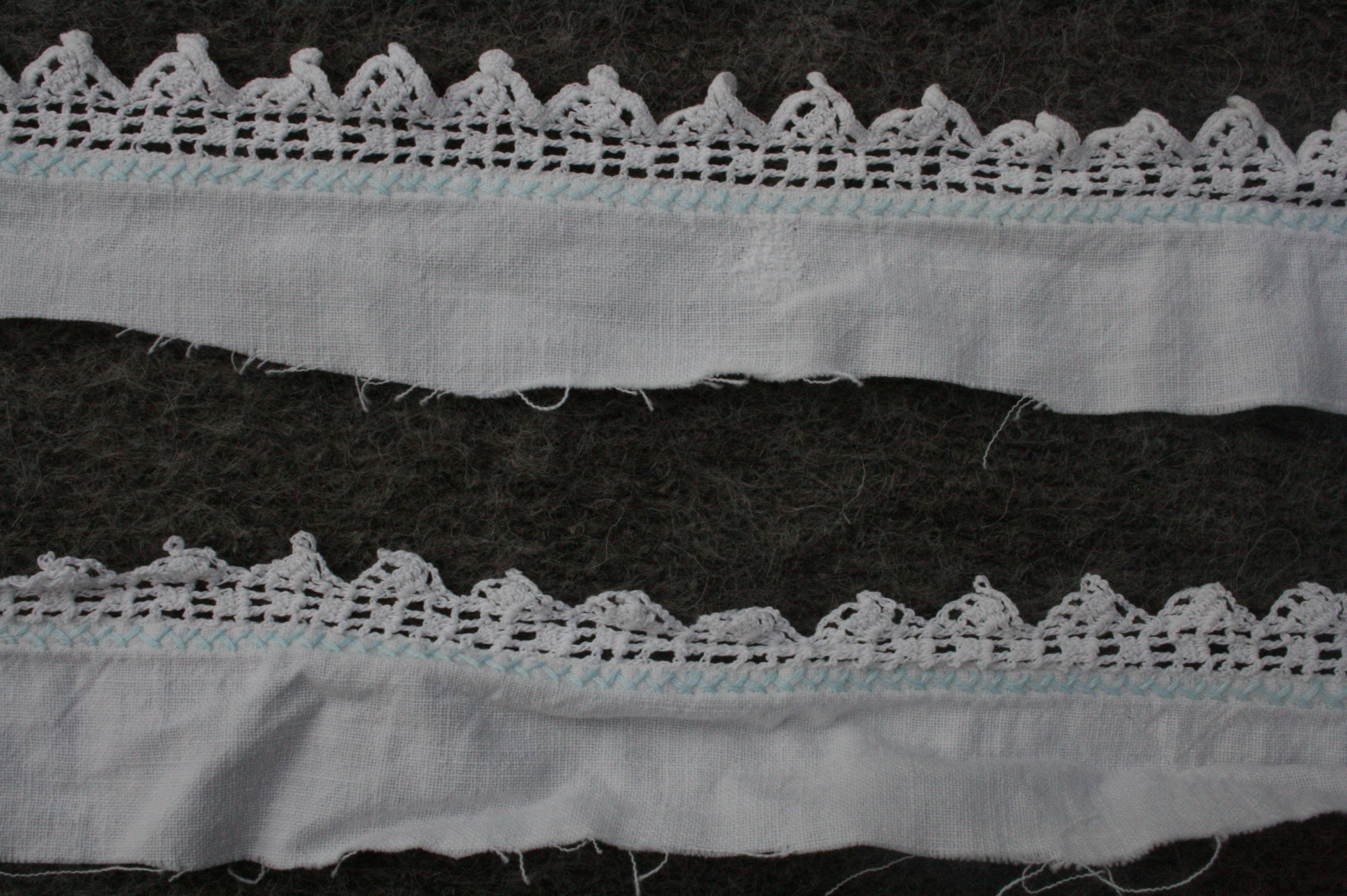 White & light blue crocheted 1"