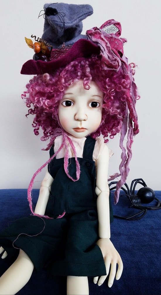 12" OOAK Berry wool wig and Fall hat